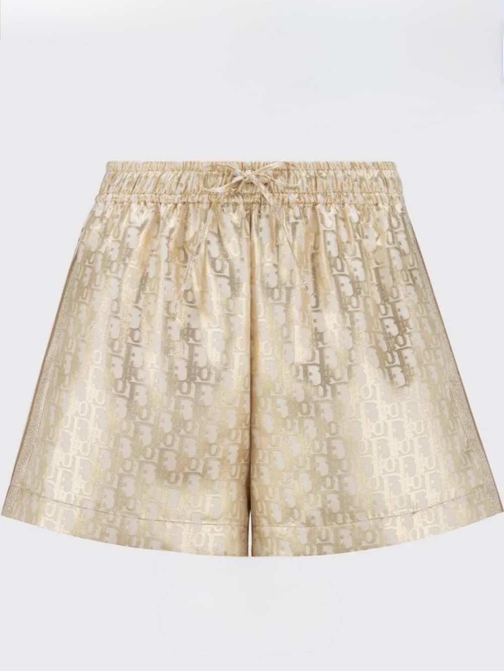 Dior Oblique Motif Silk Twill Jacquard Shorts in Metallic Gold & Ivory - IT 42
